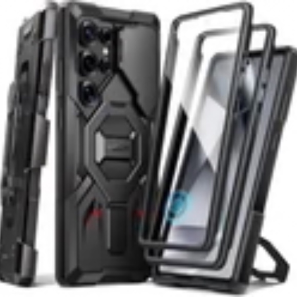 Hi Quality Hi- Impact S25 Ultra Case, w/Glass Screen Protector/ Belt Clip, Black - Picture 1 of 10